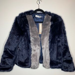 Navy Faux Fur Cropped Jacket